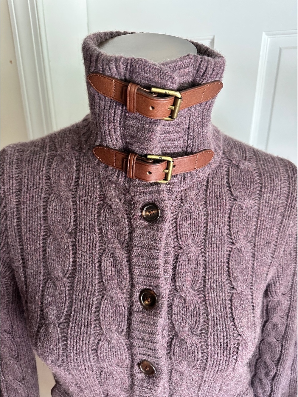 Ralph Lauren Cable-Knit Turtleneck Cardigan Wool/ Cashmere Size S/M - Picture 3 of 9